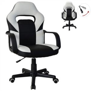 Bürostuhl Gaming Stuhl Thomas - Racing Gaming Style - Stoffbezug - Weiß Schwarz - Meubel Plein