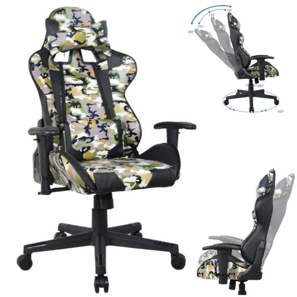 Bürostuhl Gaming-Stuhl Thomas - Stuhl im Racing-Gaming-Stil - ergonomisch - Camouflage-Design - VDD World