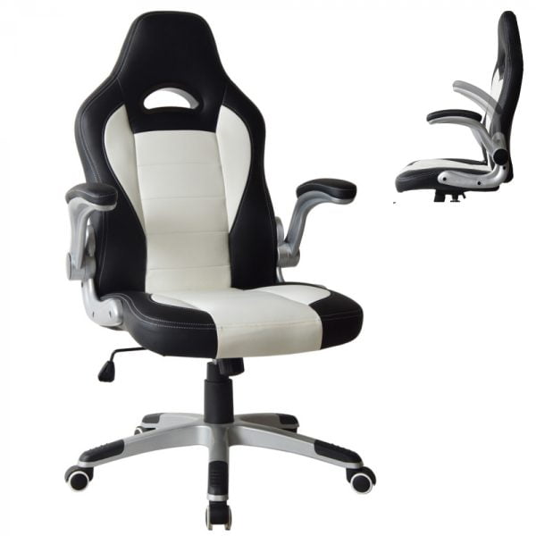 Bürostuhl Thomas - Gaming Stuhl - klappbare Armlehne ergonomisch - weiß schwarz - VDD World