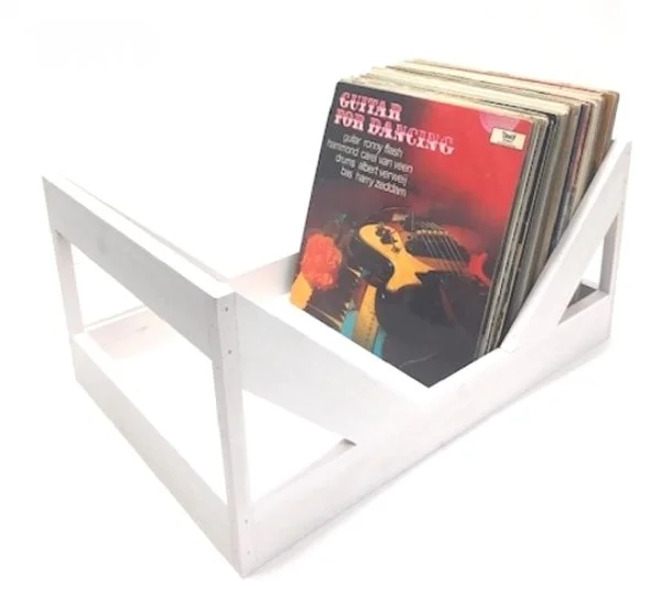 LP Vinyl Schallplatten Aufbewahrungskiste aus Holz Dekobox für 100 Stück weiß - VDD World