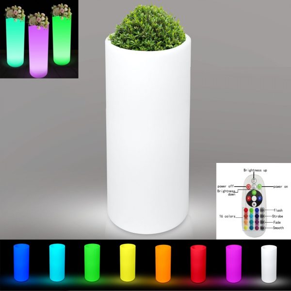 Pflanzgefäß Blumentopf rund LED Beleuchtung 16 Farben RGB weiß 74 cm hoch - VDD World