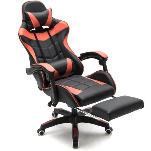 Gaming Stuhl Bürostuhl Thomas - mit Fußstütze - Racing Style- schwarz-weiß - VDD World