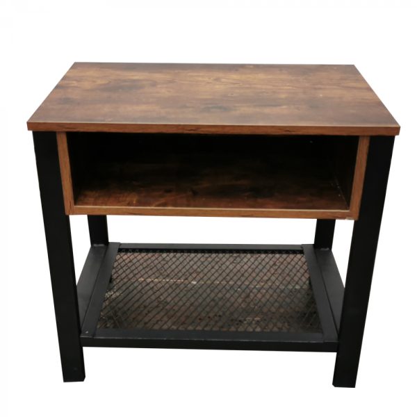 Nachttisch Beistelltisch Tough - Industrial Vintage - 55 cm hoch - schwarzes Metall braunes Holz - VDD World