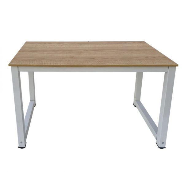 Schreibtisch Computertisch - Küchentisch - Metall Holz - 120 cm x 60 cm - weiß mit brauner Tischplat - VDD World