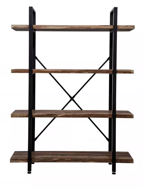 Wandschrank Robustes Metall, Holz, Industriedesign, offenes Bücherregal, 140 cm hoch, schwarz - VDD World
