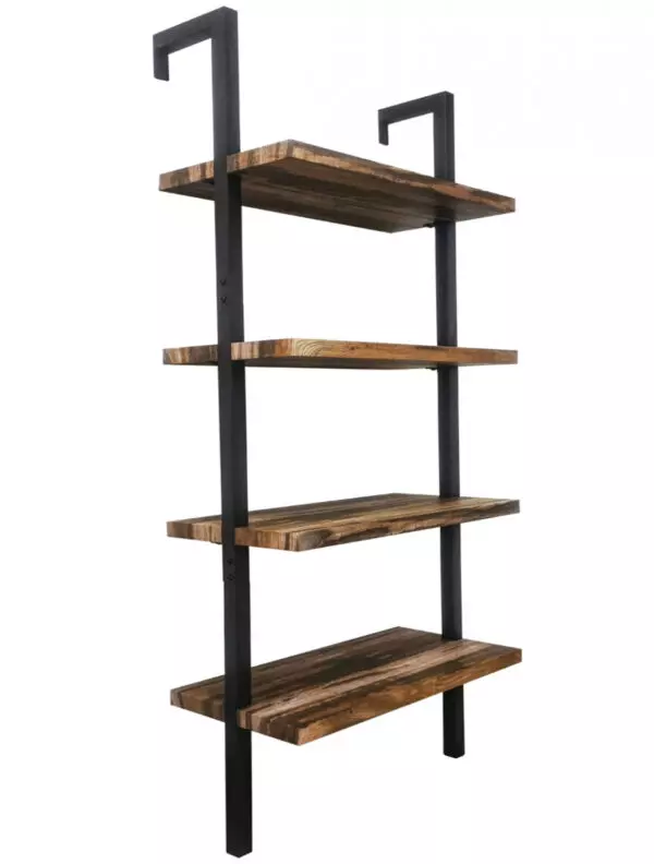 Wandschrank Wandregal Leiter Robustes offenes Bücherregal aus Metall und Holz, 152 cm hoch, schwarz - VDD World