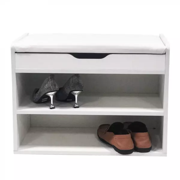Schuhregal Flurbank - offener Schuhschrank - mit klappbarem Sitzkissen weiß - VDD World
