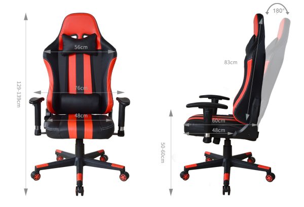 Gaming Stuhl Bürostuhl Thomas - Racing Gaming Style - gerade Sitzfläche - schwarz rot - VDD World