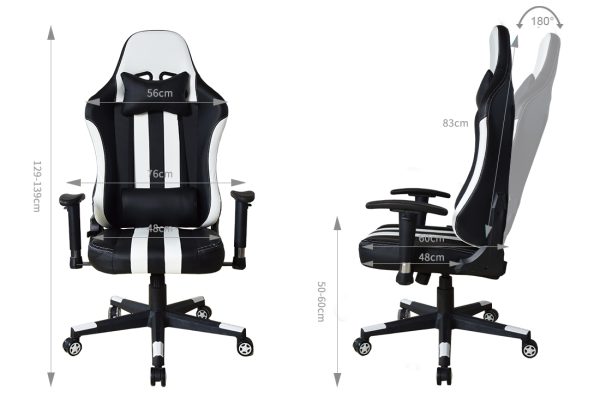 Gaming Stuhl Bürostuhl Thomas - Racing Gaming Style - gerader Sitz - schwarz-weiß - VDD World