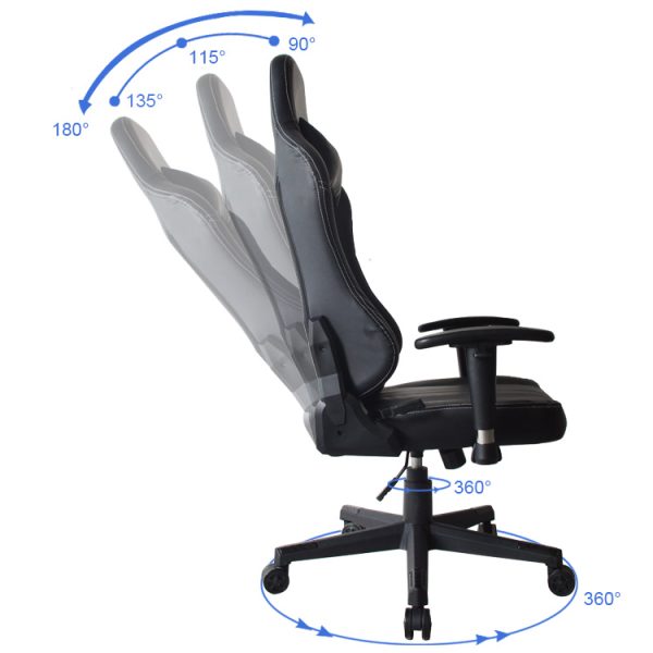 Bürostuhl Gaming Stuhl Thomas - Racing Gaming Style Stuhl - ergonomisch - schwarzes Design - VDD World