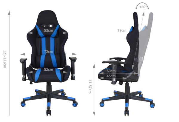 Bürostuhl Gaming Stuhl Thomas - Racing Gaming Style - Stoffbezug - schwarz blau - VDD World