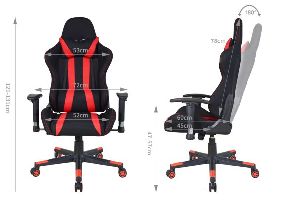 Bürostuhl Gaming Stuhl Thomas - Racing Gaming Style - Stoffbezug - schwarz rot - VDD World