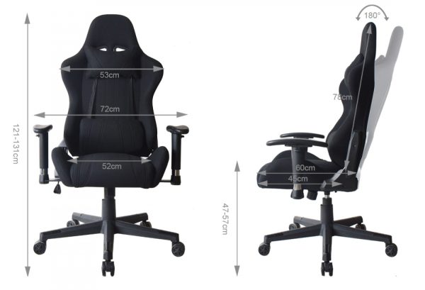 Bürostuhl Gaming Stuhl Thomas - Racing Gaming Style - Stoffbezug - schwarz - VDD World