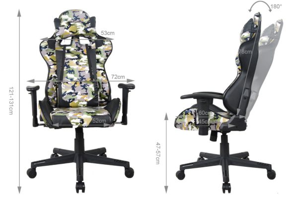 Bürostuhl Gaming-Stuhl Thomas - Stuhl im Racing-Gaming-Stil - ergonomisch - Camouflage-Design - VDD World