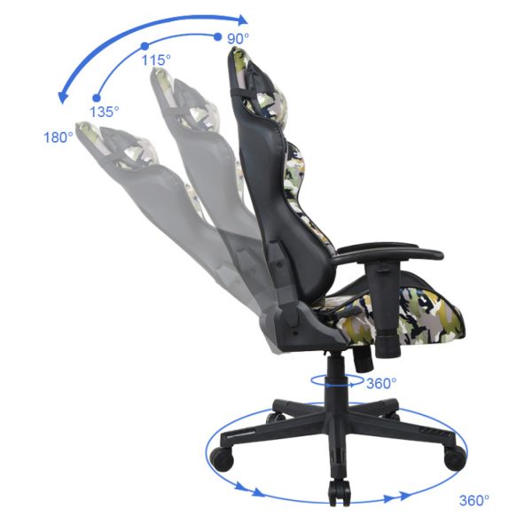 Bürostuhl Gaming-Stuhl Thomas - Stuhl im Racing-Gaming-Stil - ergonomisch - Camouflage-Design - VDD World