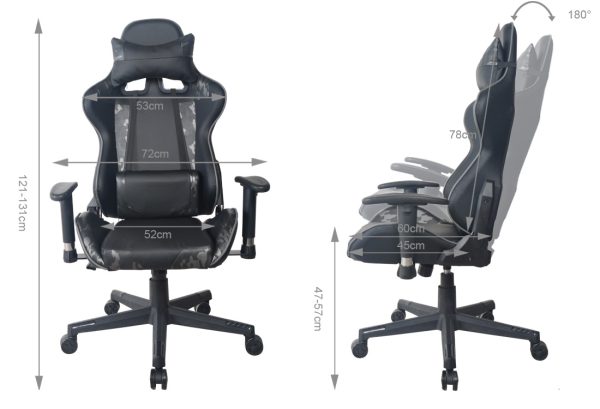 Bürostuhl Gaming Stuhl Thomas - Racing Gaming - ergonomisch - schwarz mit Camouflage - VDD World