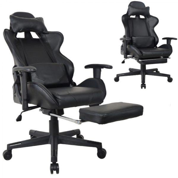 Gaming Stuhl Bürostuhl Thomas - mit Fußstütze - Racing Style - ergonomisch verstellbar - schwarz - VDD World