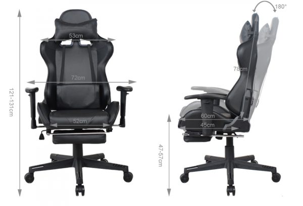 Gaming Stuhl Bürostuhl Thomas - mit Fußstütze - Racing Style - ergonomisch verstellbar - schwarz - VDD World