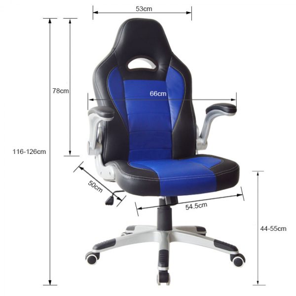 Gaming Stuhl Thomas - Bürostuhl - klappbare Armlehne ergonomisch - blau schwarz - VDD World