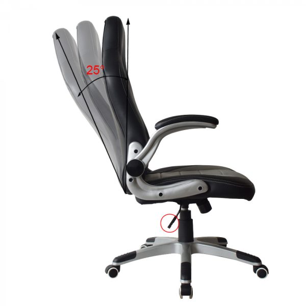 Bürostuhl Thomas - Gaming Stuhl - klappbare Armlehne - grau schwarz - VDD World