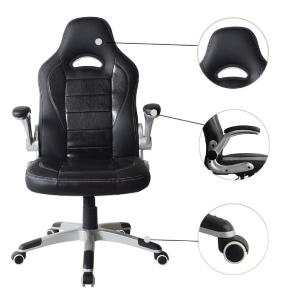 Bürostuhl Thomas - Gamingstuhl - klappbare Armlehne ergonomisch - schwarz - VDD World