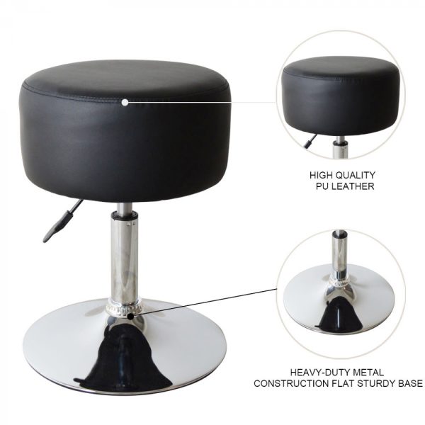 Hocker Retro Vintage Industriedesign - Schminktisch Hocker - Höhenverstellbar bis 65 cm - Schwarz - VDD World