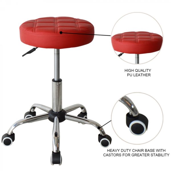 Bürostuhl Hocker - Schreibtischhocker - Bürohocker - mit Rollen - höhenverstellbar - rot - VDD World