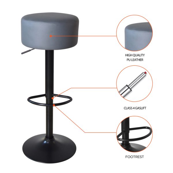 Elegante Barhocker mit grauem Sitz und verstellbarer Höhe – Küchenstuhl – 2er-Set - VDD World