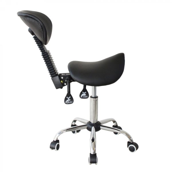 Sattelhocker Rückenlehne ergonomisch neigbar - Friseurhocker - Hocker - höhenverstellbarr SCHWARZ - VDD World