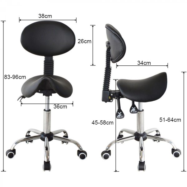 Sattelhocker Rückenlehne ergonomisch neigbar - Friseurhocker - Hocker - höhenverstellbarr SCHWARZ - VDD World