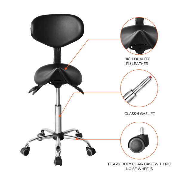 Sattelhocker ergonomisch - Friseurhocker - Barhocker - höhenverstellbar - Rückenlehne neig- und vers - VDD World