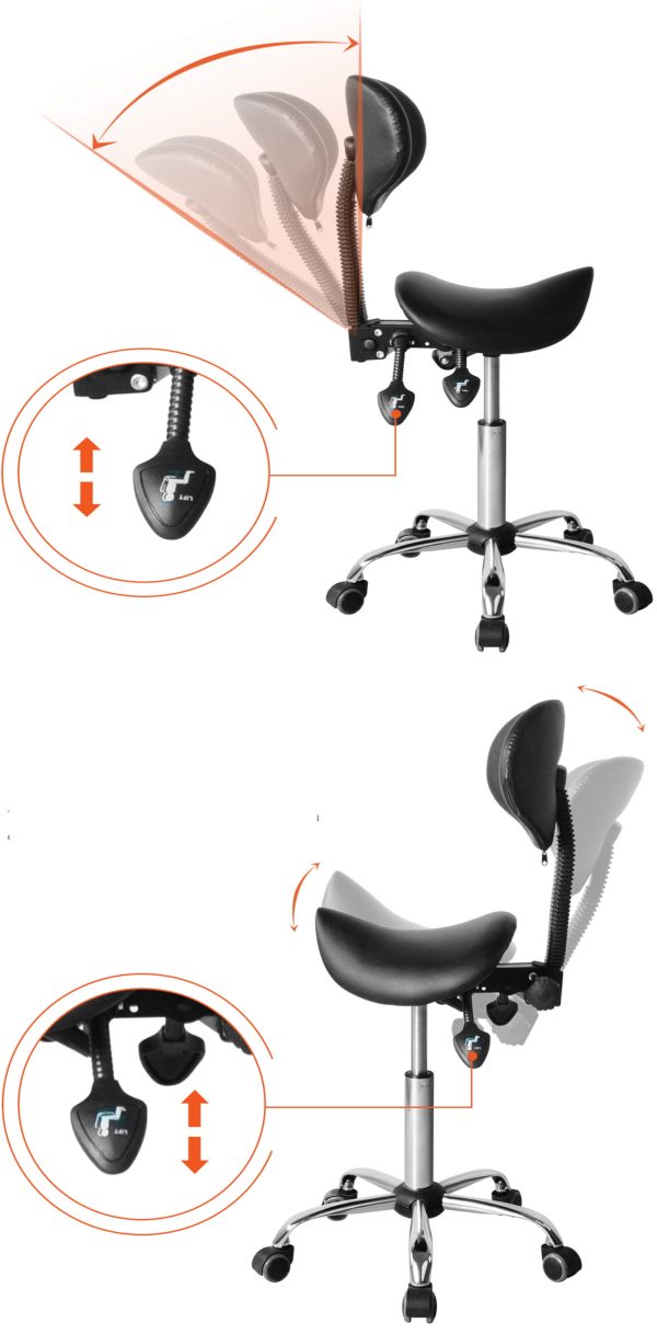 Sattelhocker ergonomisch - Friseurhocker - Barhocker - höhenverstellbar - Rückenlehne neig- und vers - VDD World