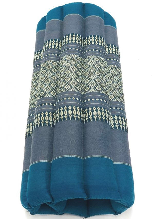 Meditations-Yogamatten-Kissen GROSS Original-Rollmatratze Thai-Design 70 cm x 70 cm Blau - VDD World