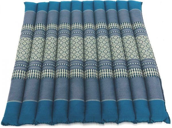 Meditations-Yogamatten-Kissen GROSS Original-Rollmatratze Thai-Design 70 cm x 70 cm Blau - VDD World