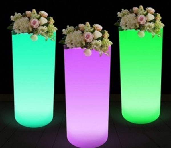 Pflanzgefäß Blumentopf rund LED Beleuchtung 16 Farben RGB weiß 74 cm hoch - VDD World