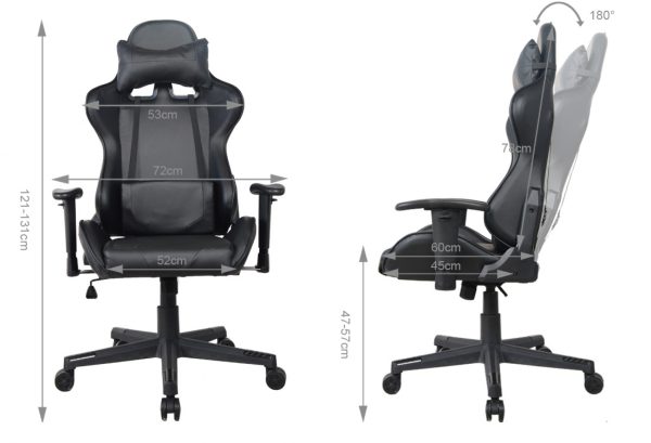 Bürostuhl Gaming Stuhl Thomas - Racing Gaming Style Stuhl - ergonomisch - schwarzes Design - VDD World