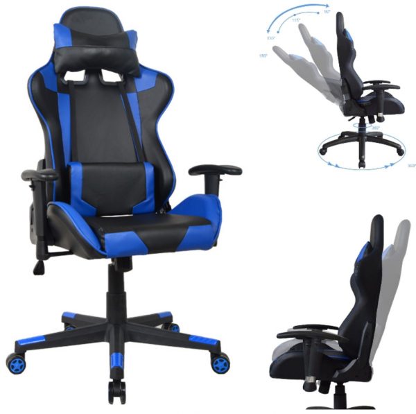 Bürostuhl Racing Gaming Stuhl Style High Design Thomas schwarz blau - VDD World