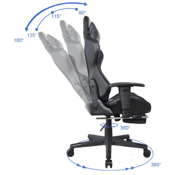 Gaming Stuhl Bürostuhl Thomas - mit Fußstütze - Racing Style - ergonomisch verstellbar - schwarz - VDD World