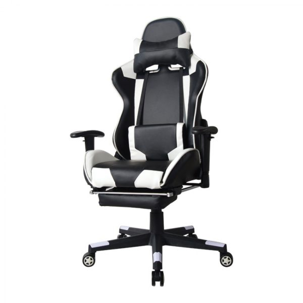 Gaming Stuhl Bürostuhl Thomas - mit Fußstütze - Racing Style- schwarz-weiß - VDD World