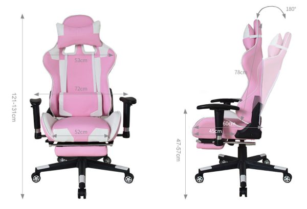 Gaming Stuhl Thomas mit Fußstütze - Bürostuhl Racing Style - ergonomisch - rosa weiß - VDD World
