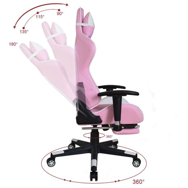 Gaming Stuhl Thomas mit Fußstütze - Bürostuhl Racing Style - ergonomisch - rosa weiß - VDD World
