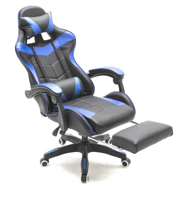 Gaming Stuhl mit Fußstütze Cyclone Teenager - Bürostuhl - Racing Gaming Stuhl - blau schwarz - VDD World