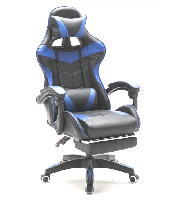 Gaming Stuhl mit Fußstütze Cyclone Teenager - Bürostuhl - Racing Gaming Stuhl - blau schwarz - VDD World