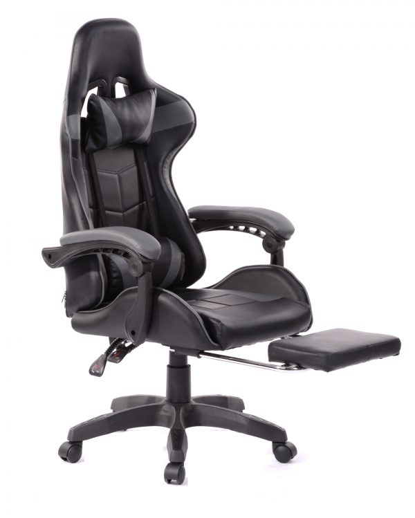 Gaming Stuhl mit Fußstütze Cyclone Teenager - Bürostuhl - Racing Gaming Stuhl - grau schwarz - VDD World