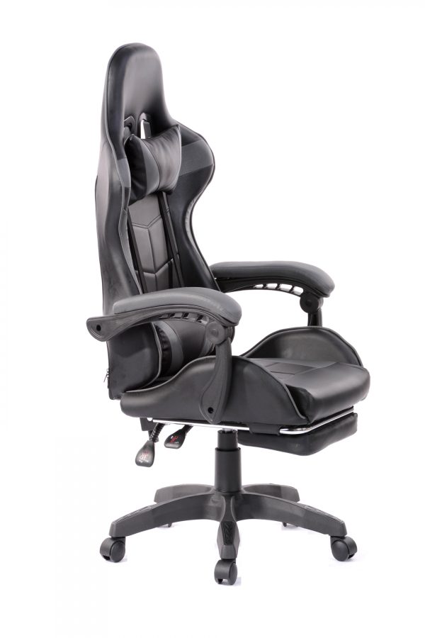 Gaming Stuhl mit Fußstütze Cyclone Teenager - Bürostuhl - Racing Gaming Stuhl - grau schwarz - VDD World