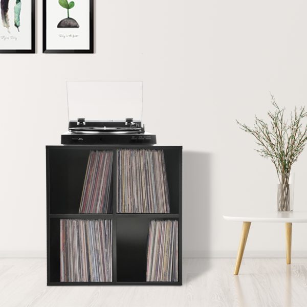 Aufbewahrungsschrank für Schallplatten-LPs - Bücherregal - 4 Fächer - schwarz - VDD World