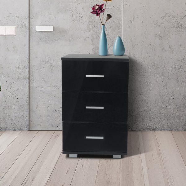 Nachttisch Flurschrank 3 Schubladen 63 cm hoch schwarz - VDD World