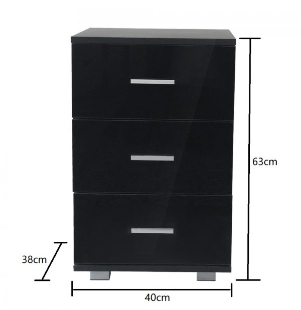 Nachttisch Flurschrank 3 Schubladen 63 cm hoch schwarz - VDD World