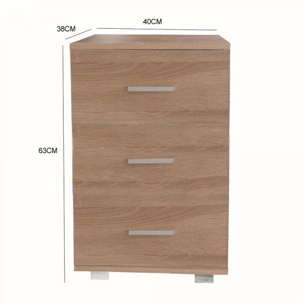 Nachttisch Flurschrank 3 Schubladen 63 cm hoch hellbraun - VDD World