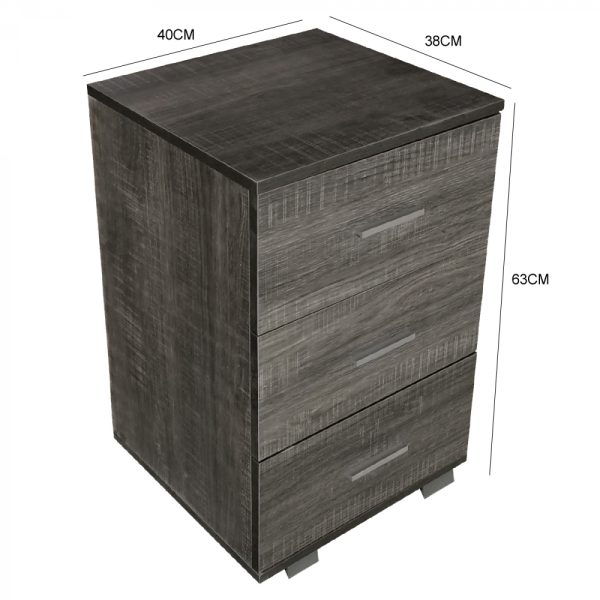 Nachttisch Flurschrank 3 Schubladen 63 cm hoch braun grau gefärbt - VDD World